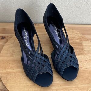 Easy Street Oceana Womens Round Open Toe Stiletto Heel Pumps new 8M navy